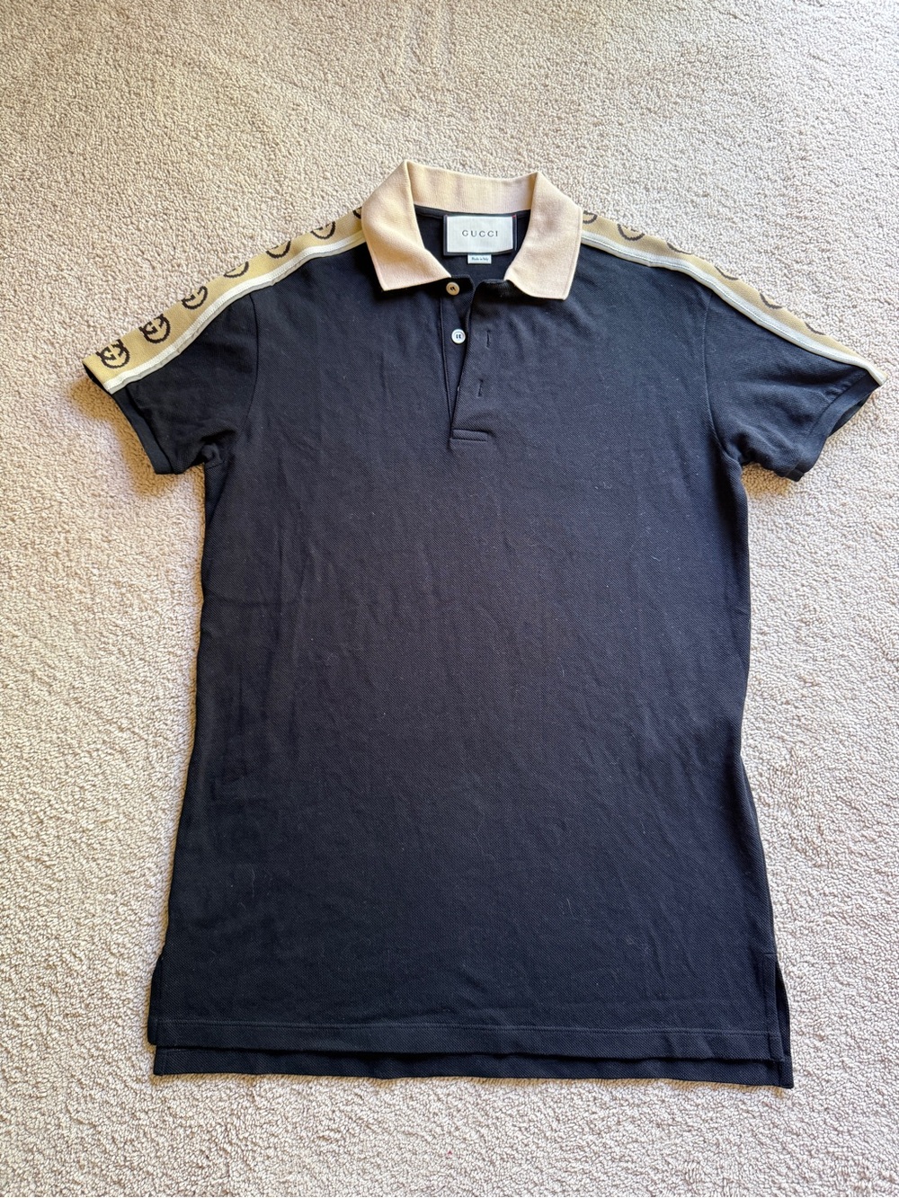 Gucci Black Polo with Beige Collar and Logo Trim